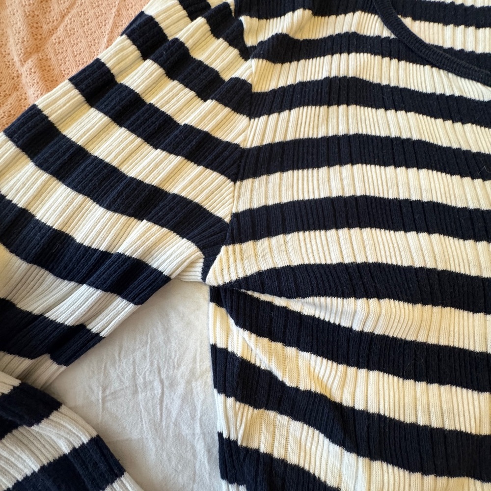 Doen Paola Tee, XS, Navy and Cream Stripe,  Ribbed Long Sleeve Henley - Picture 4 of 8